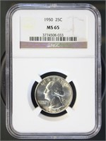 US Coins 1950 Washington Quarter MS65 NGC