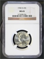 US Coins 1950-D Washington Quarter MS65 NGC