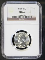 US Coins 1951 Washington Quarter MS66 NGC