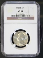 US Coins 1950-S Washington Quarter MS65 NGC
