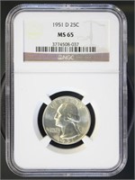US Coins 1951-D Washington Quarter MS65 NGC
