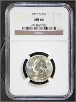 US Coins 1952-S Washington Quarter MS66 NGC