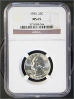 US Coins 1953 Washington Quarter MS65 NGC