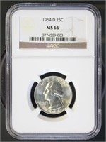 US Coins 1954-D Washington Quarter MS66 NGC
