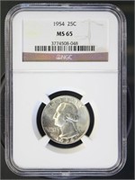 US Coins 1954 Washington Quarter MS65 NGC