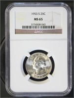 US Coins 1953-S Washington Quarter MS65 NGC