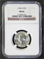 US Coins 1954-S Washington Quarter MS66 NGC
