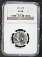 US Coins 1955 Washington Quarter MS64 NGC