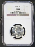 US Coins 1958 Washington Quarter MS65 NGC