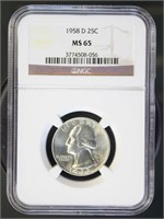 US Coins 1958-D Washington Quarter MS65 NGC
