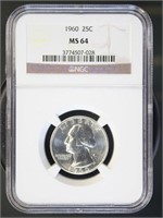 US Coins 1960 Washington Quarter MS64 NGC