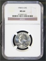 US Coins 1960-D Washington Quarter MS64 NGC