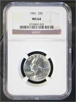 US Coins 1961 Washington Quarter MS64 NGC