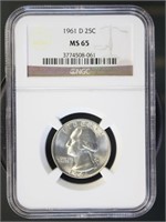 US Coins 1961-D Washington Quarter MS65 NGC