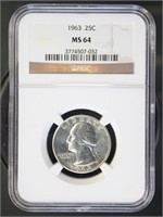 US Coins 1963 Washington Quarter MS64 NGC