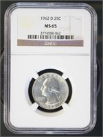 US Coins 1962-D Washington Quarter MS65 NGC