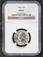 US Coins 1964 Washington Quarter MS64 NGC