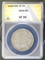 US Coins 1828 Capped Bust Half Dollar VF35 ANACS