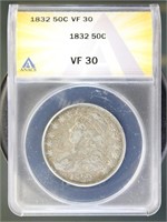 US Coins 1832 Capped Bust Half Dollar VF30 ANACS
