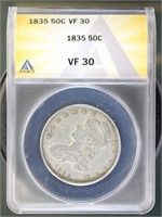US Coins 1835 Capped Bust Half Dollar VF30 ANACS