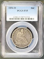 US Coins 1856-O Seated Liberty Half Dollar F15 PCG