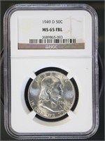 US Coins 1949-D Franklin Half Dollar MS65FBL NGC