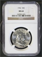 US Coins 1952 Franklin Half Dollar MS64 NGC