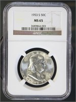 US Coins 1953-S Franklin Half Dollar MS65 NGC
