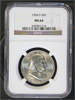 US Coins 1954-D Franklin Half Dollar MS64 NGC