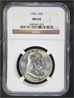 US Coins 1956 Franklin Half Dollar MS64 NGC