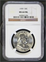 US Coins 1959 Franklin Half Dollar MS64FBL NGC