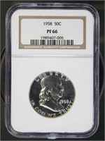 US Coins 1958 Franklin Half Dollar PF66 NGC