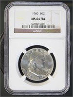 US Coins 1960 Franklin Half Dollar MS64FBL NGC