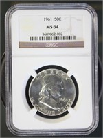 US Coins 1961 Franklin Half Dollar MS64 NGC
