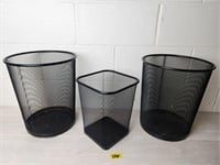 3 Metal Mesh Matching Waste Baskets