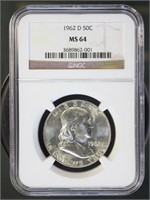 US Coins 1962-D Franklin Half Dollar MS64 NGC