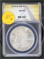 US Coins 1879 Morgan Silver Dollar MS62 ANACS