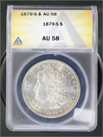 US Coins 1879-S Morgan Silver Dollar AU58 ANACS