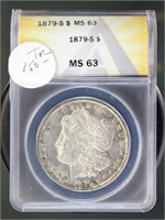 US Coins 1879-S Morgan Silver Dollar MS63 ANACS