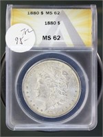 US Coins 1880 Morgan Silver Dollar MS62 ANACS
