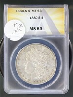 US Coins 1880-S Morgan Silver Dollar MS63 ANACS