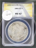 US Coins 1882-CC Morgan Silver Dollar MS62 ANACS