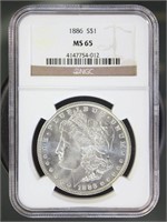 US Coins 1886 Morgan Silver Dollar MS65 NGC