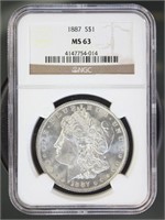 US Coins 1887 Morgan Silver Dollar MS63 NGC