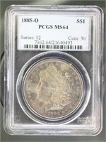 US Coins 1885-O Morgan Silver Dollar MS64 PCGS
