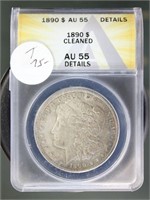 US Coins 1890 Morgan Silver Dollar AU55 Details (C