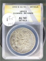 US Coins 1893 Morgan Silver Dollar AU50 Details (C
