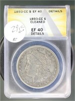 US Coins 1893-CC Morgan Silver Dollar XF40 Details