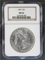 US Coins 1903 Morgan Silver Dollar MS62 NGC