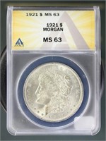 US Coins 1921 Morgan Silver Dollar MS63 ANACS